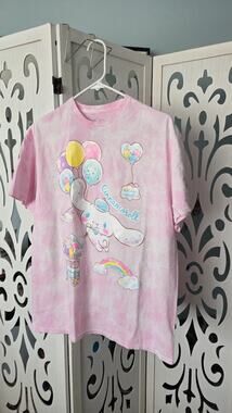 Sanrio Cinnamoroll T-shirt Medium Pink Tie Dye Glitter Graphic Tee KWOT Kawaii
